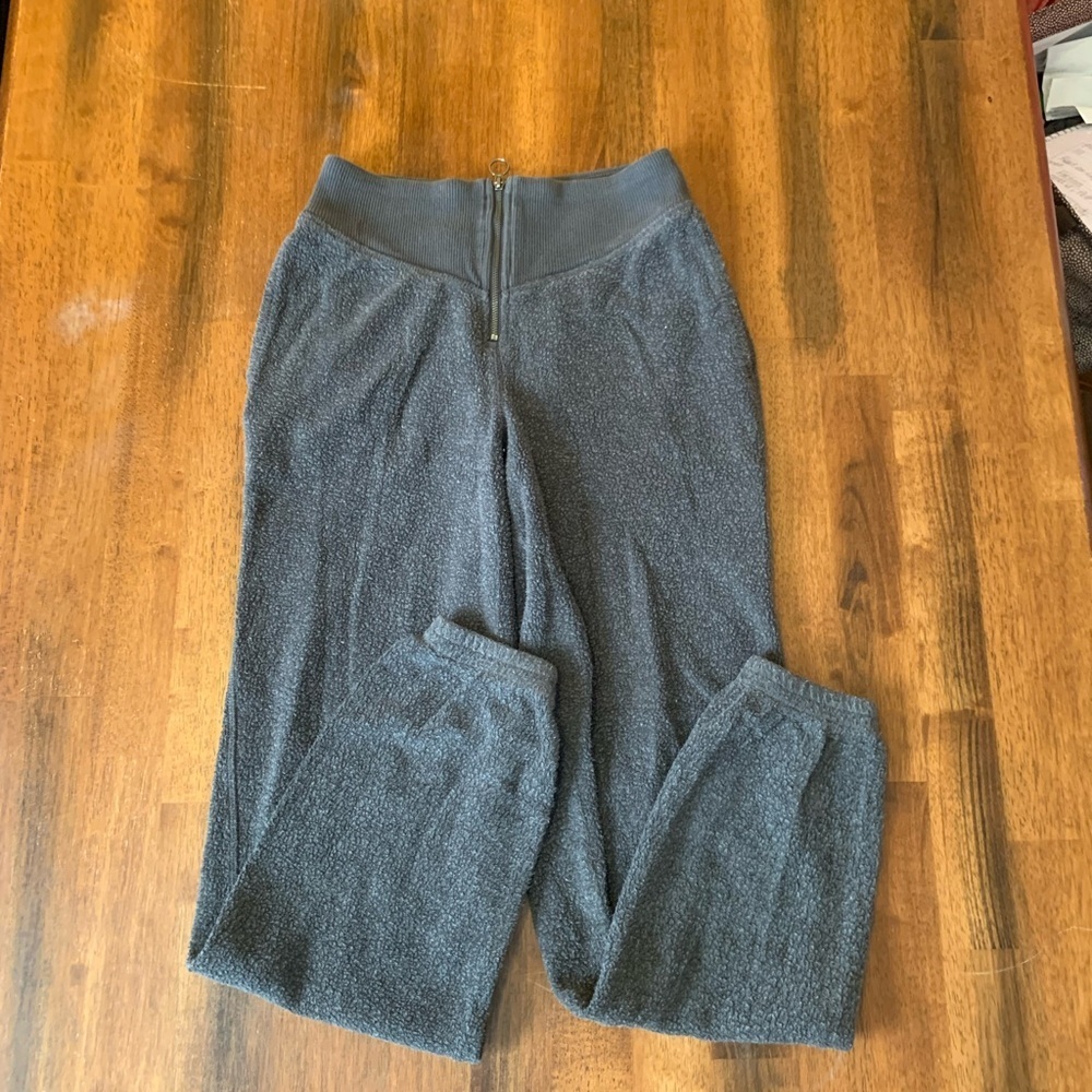 Aerie Joggers XS Charcoal Gray Knit Pants Font Zipper Wide Waist Casual